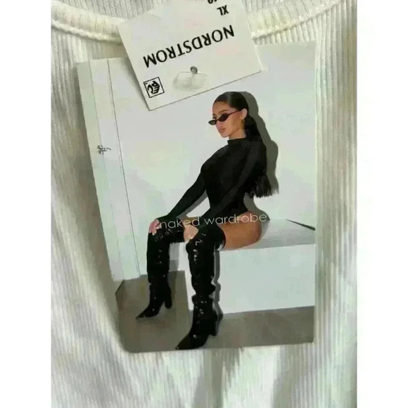 Naked Wardrobe Ribbed Asymmetrical Cropped White Tank XL - Picture 3 of 4